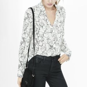 Express Ivory Skull Print Portofino Shirt | XXS